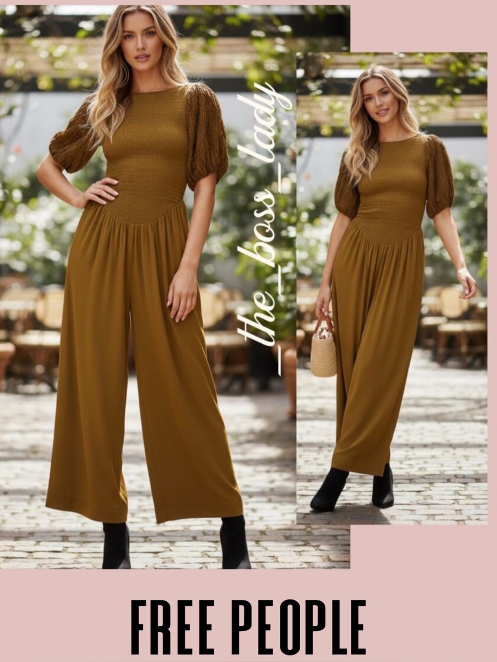Free People jumpsuit wide-leg puff sleeve smock XS